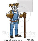 Vector Illustration of Cartoon Bulldog Mascot Handyman Holding Sign by AtStockIllustration