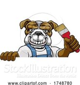 Vector Illustration of Cartoon Bulldog Painter Decorator Holding Paintbrush by AtStockIllustration