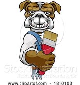 Vector Illustration of Cartoon Bulldog Painter Decorator Holding Paintbrush by AtStockIllustration