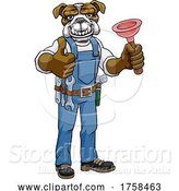 Vector Illustration of Cartoon Bulldog Plumber Mascot Holding Plunger by AtStockIllustration