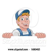 Vector Illustration of Cartoon Caretaker Handyman Construction Guy Sign by AtStockIllustration