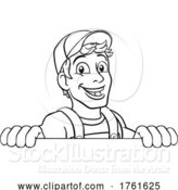 Vector Illustration of Cartoon Caretaker Handyman Construction Guy Sign by AtStockIllustration