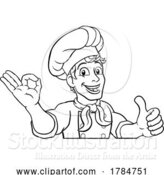 Vector Illustration of Cartoon Chef Cook Baker Guy Peeking over Sign by AtStockIllustration