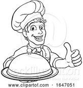 Vector Illustration of Cartoon Chef Holding Plate Platter Sign Cartoon by AtStockIllustration