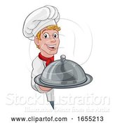 Vector Illustration of Cartoon Chef Holding Plate Platter Sign Cartoon by AtStockIllustration