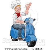 Vector Illustration of Cartoon Chef Moped Scooter Food Delivery Guy Cartoon by AtStockIllustration