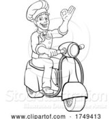 Vector Illustration of Cartoon Chef Moped Scooter Food Delivery Guy Cartoon by AtStockIllustration
