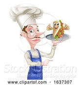 Vector Illustration of Cartoon Chef Poiting with Kebab by AtStockIllustration