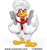 Vector Illustration of Cartoon Chicken Chef Rooster Cockerel Knife Fork Cartoon by AtStockIllustration