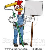 Vector Illustration of Cartoon Chicken Painter Decorator Paint Roller Mascot by AtStockIllustration