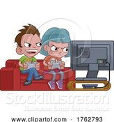 Vector Illustration of Cartoon Children Gamers Playing Video Games Console Cartoon by AtStockIllustration