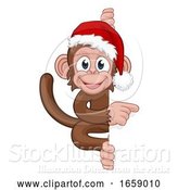 Vector Illustration of Cartoon Christmas Monkey Character in Santa Hat by AtStockIllustration