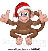 Vector Illustration of Cartoon Christmas Monkey Character in Santa Hat by AtStockIllustration