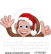 Vector Illustration of Cartoon Christmas Monkey Character in Santa Hat by AtStockIllustration