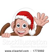 Vector Illustration of Cartoon Christmas Monkey Character in Santa Hat by AtStockIllustration