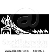 Vector Illustration of Cartoon Christmas Nativity Scene Bethlehem Manger Wise Men by AtStockIllustration