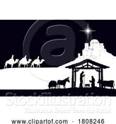 Vector Illustration of Cartoon Christmas Nativity Scene Bethlehem Manger Wise Men by AtStockIllustration