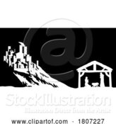 Vector Illustration of Cartoon Christmas Nativity Scene Manger and Bethlehem by AtStockIllustration