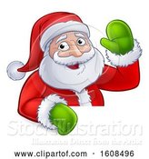 Vector Illustration of Cartoon Christmas Santa Claus Waving over a Sign by AtStockIllustration