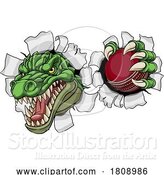 Vector Illustration of Cartoon Crocodile Dinosaur Alligator Cricket Sports Mascot by AtStockIllustration