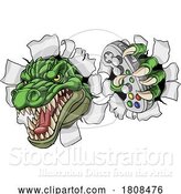 Vector Illustration of Cartoon Crocodile Dinosaur Alligator Gamer Gaming Mascot by AtStockIllustration