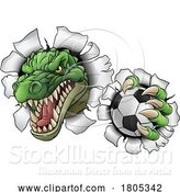 Vector Illustration of Cartoon Crocodile Dinosaur Alligator Soccer Sports Mascot by AtStockIllustration