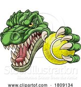 Vector Illustration of Cartoon Crocodile Dinosaur Alligator Tennis Sports Mascot by AtStockIllustration