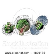 Vector Illustration of Cartoon Crocodile Dinosaur Alligator Weight Lifting Mascot by AtStockIllustration