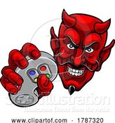 Vector Illustration of Cartoon Devil Gamer Video Game Controller Mascot Cartoon by AtStockIllustration