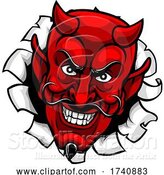 Vector Illustration of Cartoon Devil Satan Evil Mascot Face by AtStockIllustration