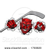 Vector Illustration of Cartoon Devil Satan Ice Hockey Sports Mascot Cartoon by AtStockIllustration