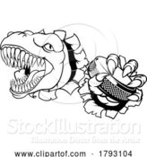 Vector Illustration of Cartoon Dinosaur Ice Hockey Player Animal Sports Mascot by AtStockIllustration