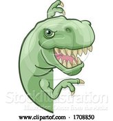 Vector Illustration of Cartoon Dinosaur T Rex Peeking and Pointing Sign Cartoon by AtStockIllustration