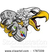 Vector Illustration of Cartoon Eagle Hawk Gamer Video Game Mascot by AtStockIllustration