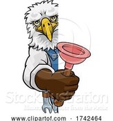 Vector Illustration of Cartoon Eagle Plumber Mascot Holding Plunger by AtStockIllustration