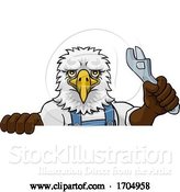 Vector Illustration of Cartoon Eagle Plumber or Mechanic Holding Spanner by AtStockIllustration