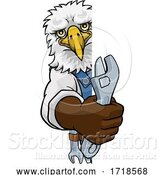 Vector Illustration of Cartoon Eagle Plumber or Mechanic Holding Spanner by AtStockIllustration