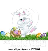 Vector Illustration of Cartoon Easter Bunny Rabbit Eggs Basket Background Cartoon by AtStockIllustration