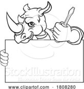 Vector Illustration of Cartoon Electrician Rhino Screwdriver Tool Handyman by AtStockIllustration