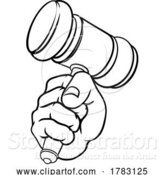 Vector Illustration of Cartoon Fist Hand Holding Judge Hammer Gavel Cartoon by AtStockIllustration