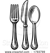 Vector Illustration of Cartoon Fork Spoon Knife Cutlery Dinner Place Setting Icon by AtStockIllustration