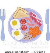 Vector Illustration of Cartoon Fried Breakfast Food Knife Fork Plate Illustration by AtStockIllustration