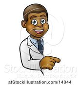 Vector Illustration of Cartoon Friendly Black Male Doctor Pointing Around a Sign by AtStockIllustration