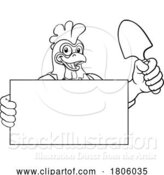 Vector Illustration of Cartoon Gardener Chicken Rooster Handyman Mascot by AtStockIllustration