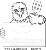 Vector Illustration of Cartoon Gardener Eagle Bird Handyman Tool Mascot by AtStockIllustration