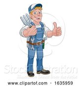 Vector Illustration of Cartoon Gardener Garden Fork Tool Handyman Guy by AtStockIllustration