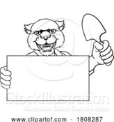 Vector Illustration of Cartoon Gardener Panther Tool Handyman Mascot by AtStockIllustration