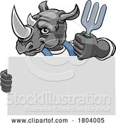 Vector Illustration of Cartoon Gardener Rhino Handyman Tool Mascot by AtStockIllustration