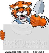 Vector Illustration of Cartoon Gardener Tool Tiger Handyman Mascot by AtStockIllustration