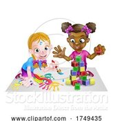 Vector Illustration of Cartoon Girls Playing with Paints and Blocks by AtStockIllustration